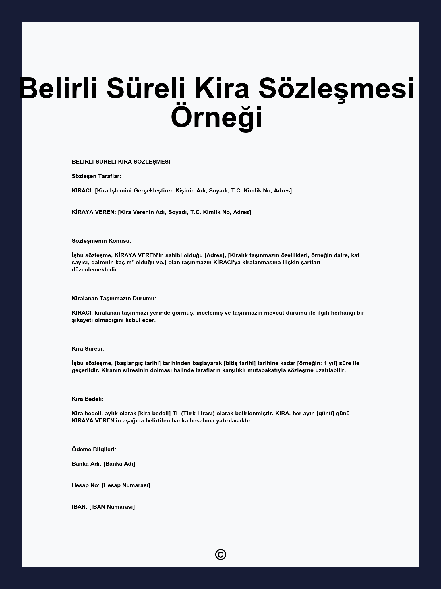 Belirli Süreli Kira Sözleşmesi Örneği