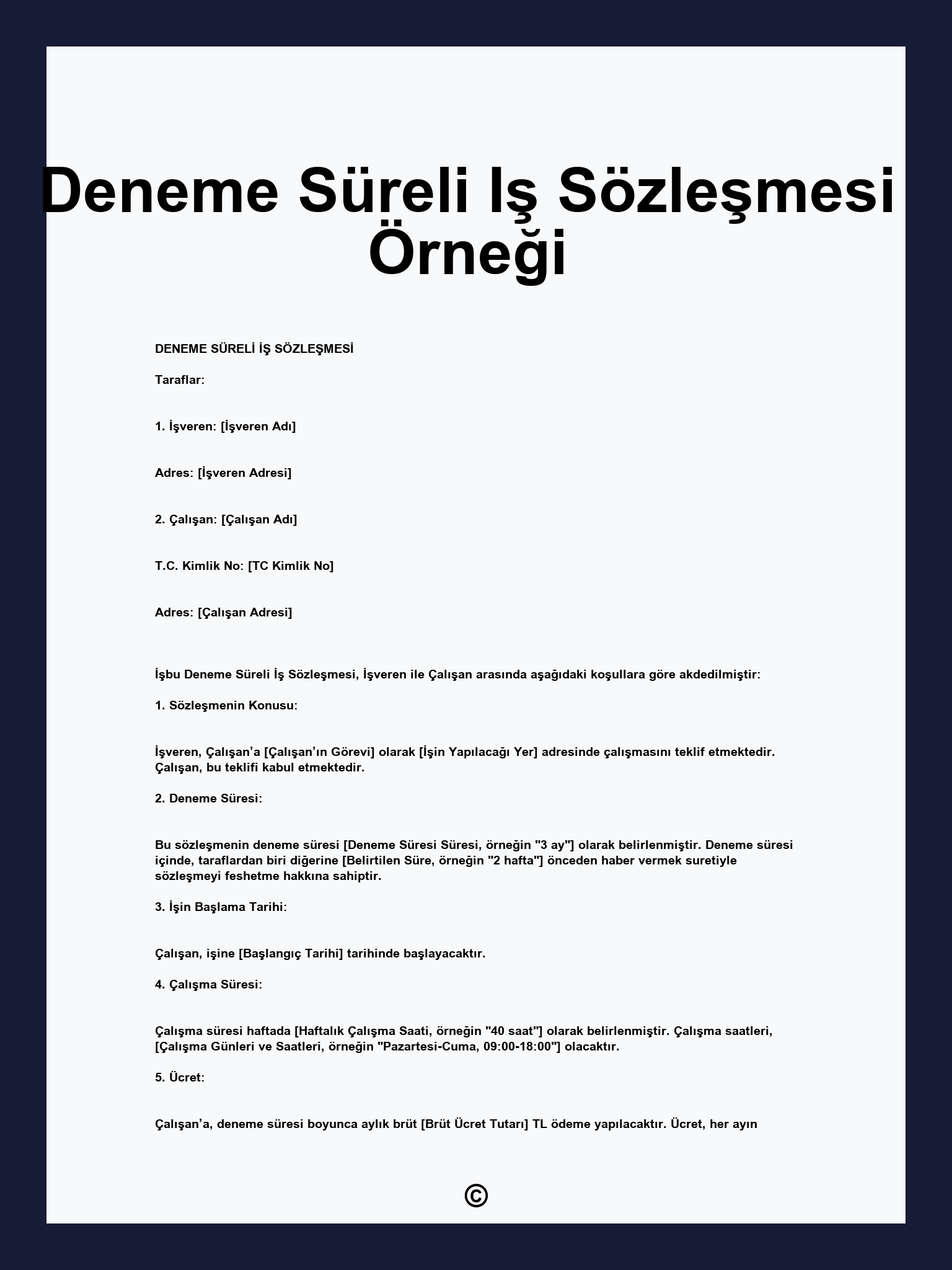 Deneme Süreli Iş Sözleşmesi Örneği