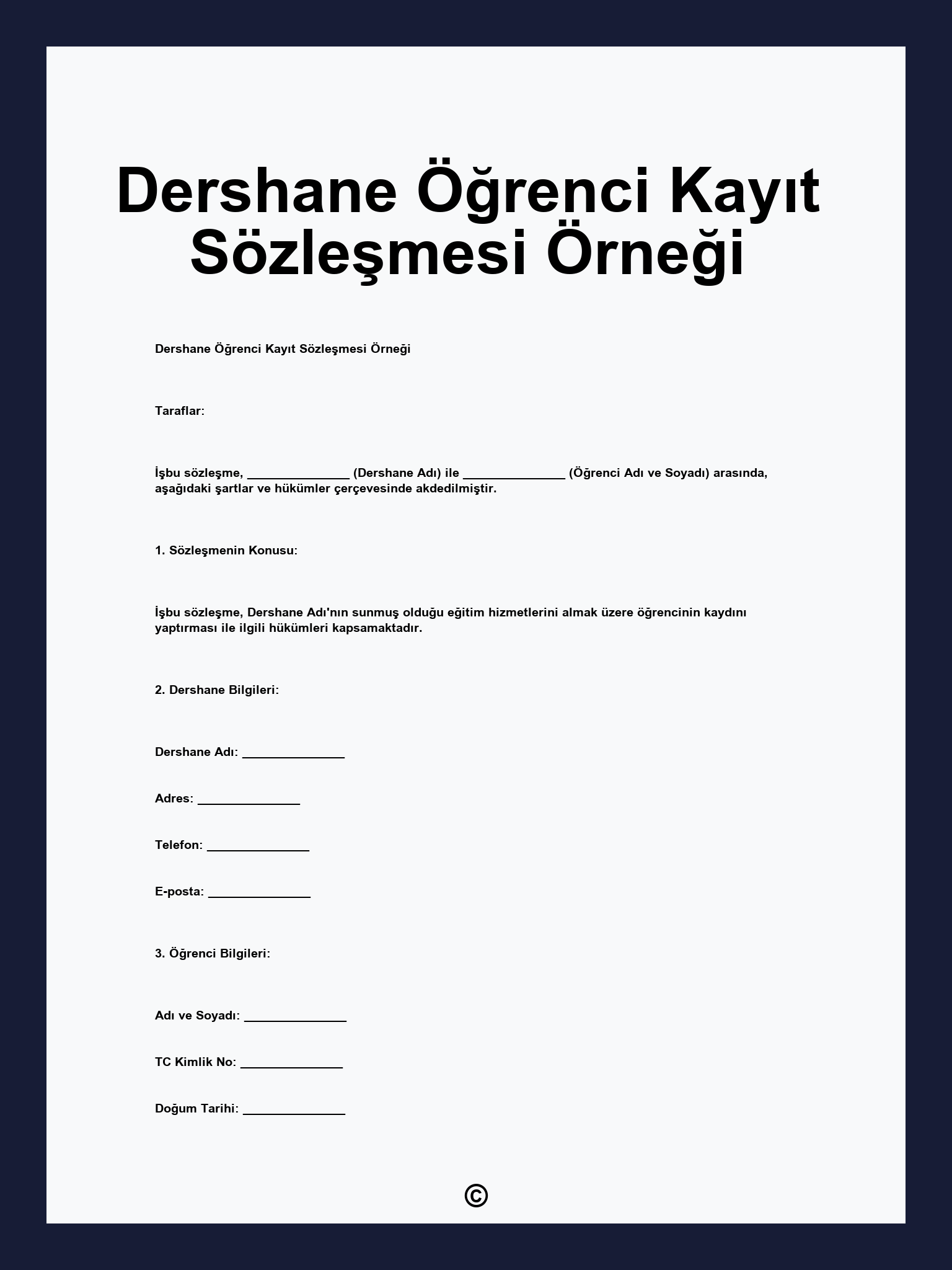 Dershane Öğrenci Kayıt Sözleşmesi Örneği