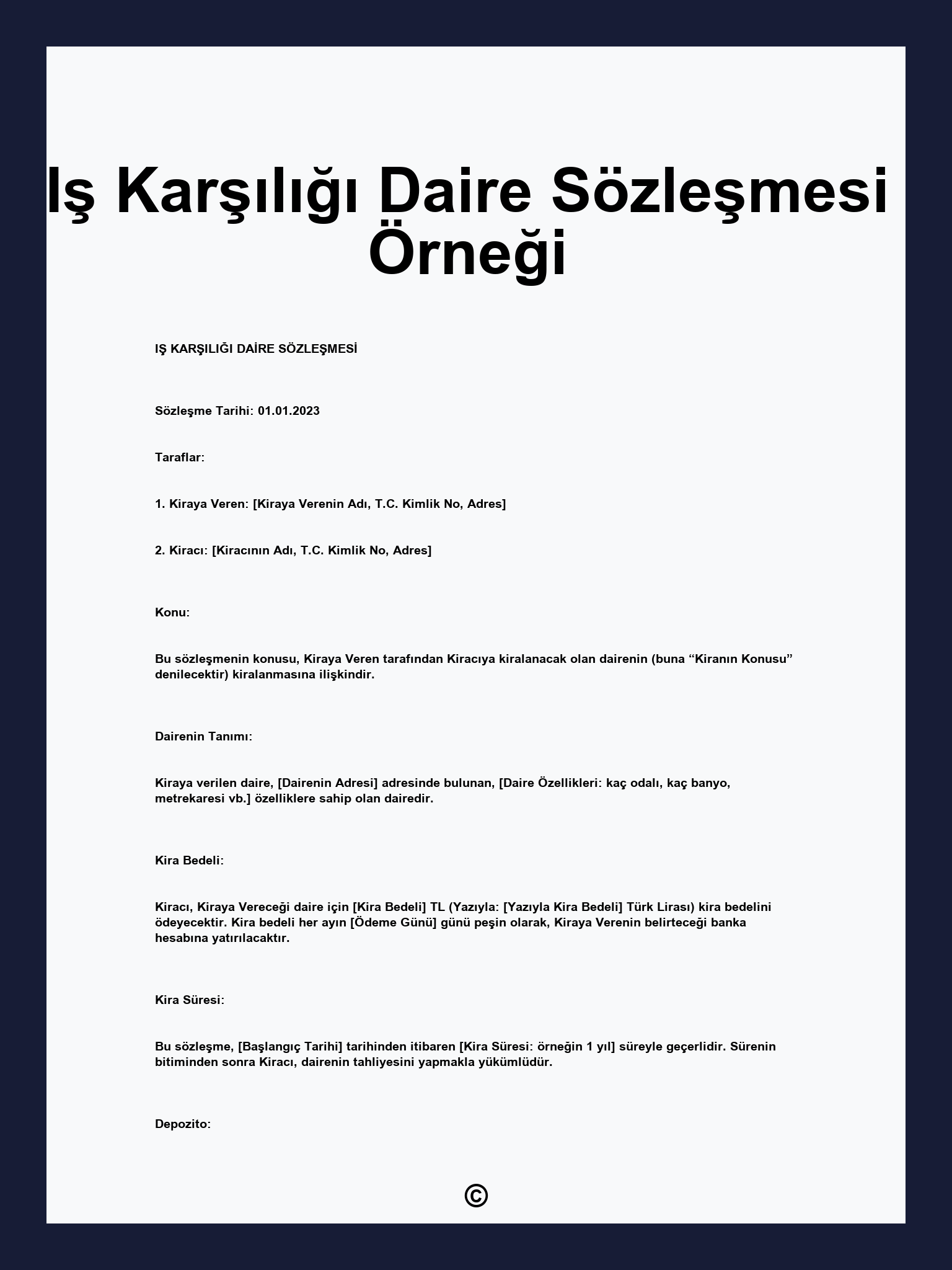 Iş Karşılığı Daire Sözleşmesi Örneği