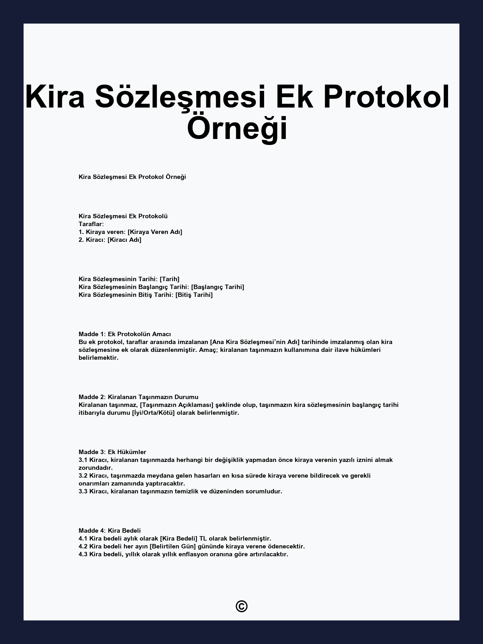 Kira Sözleşmesi Ek Protokol Örneği