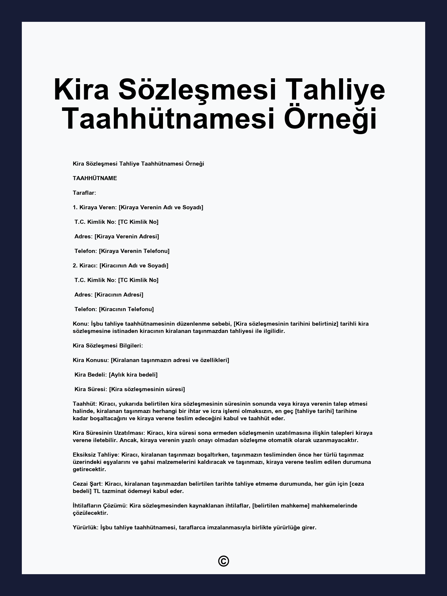 Kira Sözleşmesi Tahliye Taahhütnamesi Örneği