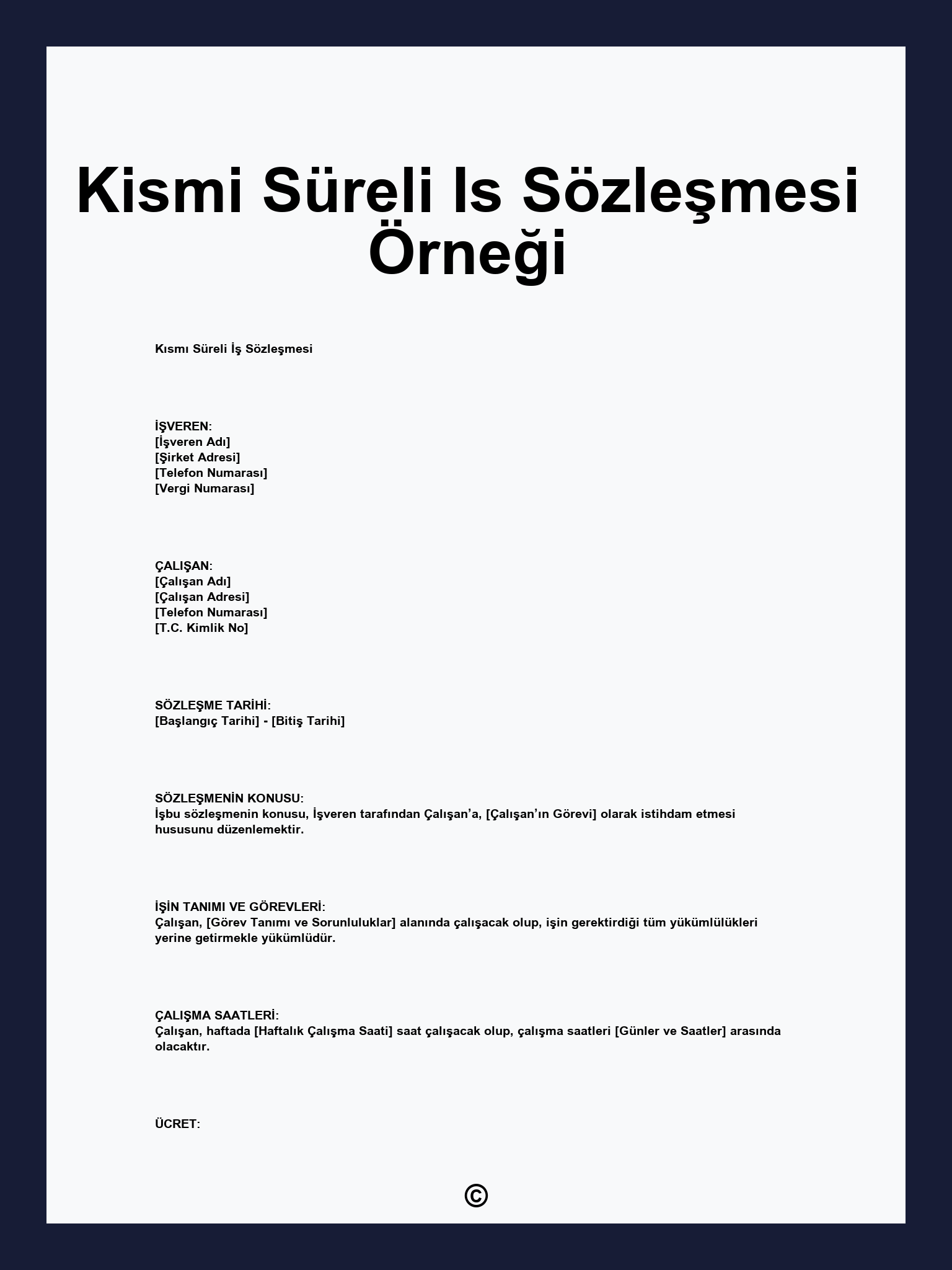 Kismi Süreli Is Sözleşmesi Örneği