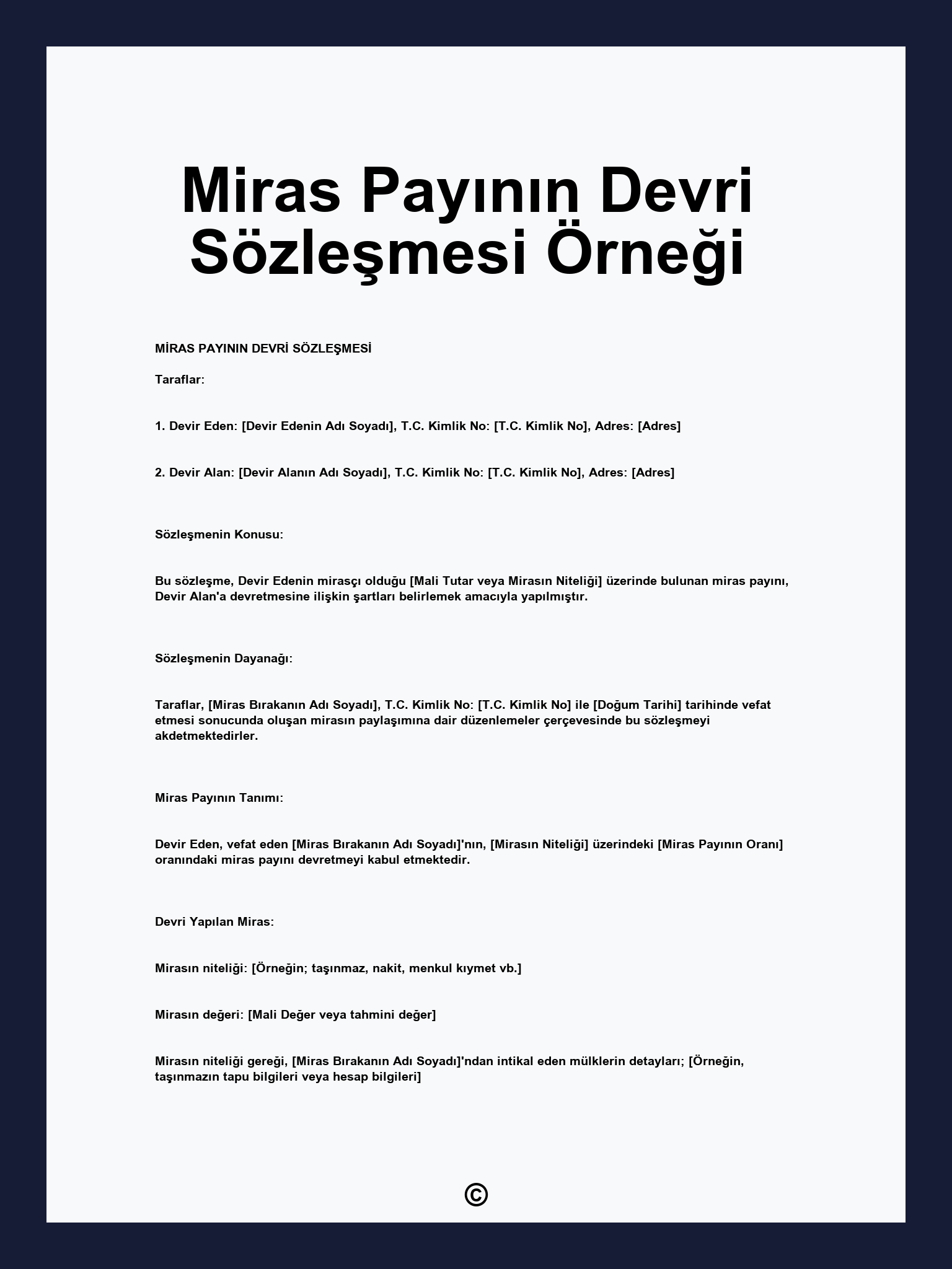 Miras Payının Devri Sözleşmesi Örneği