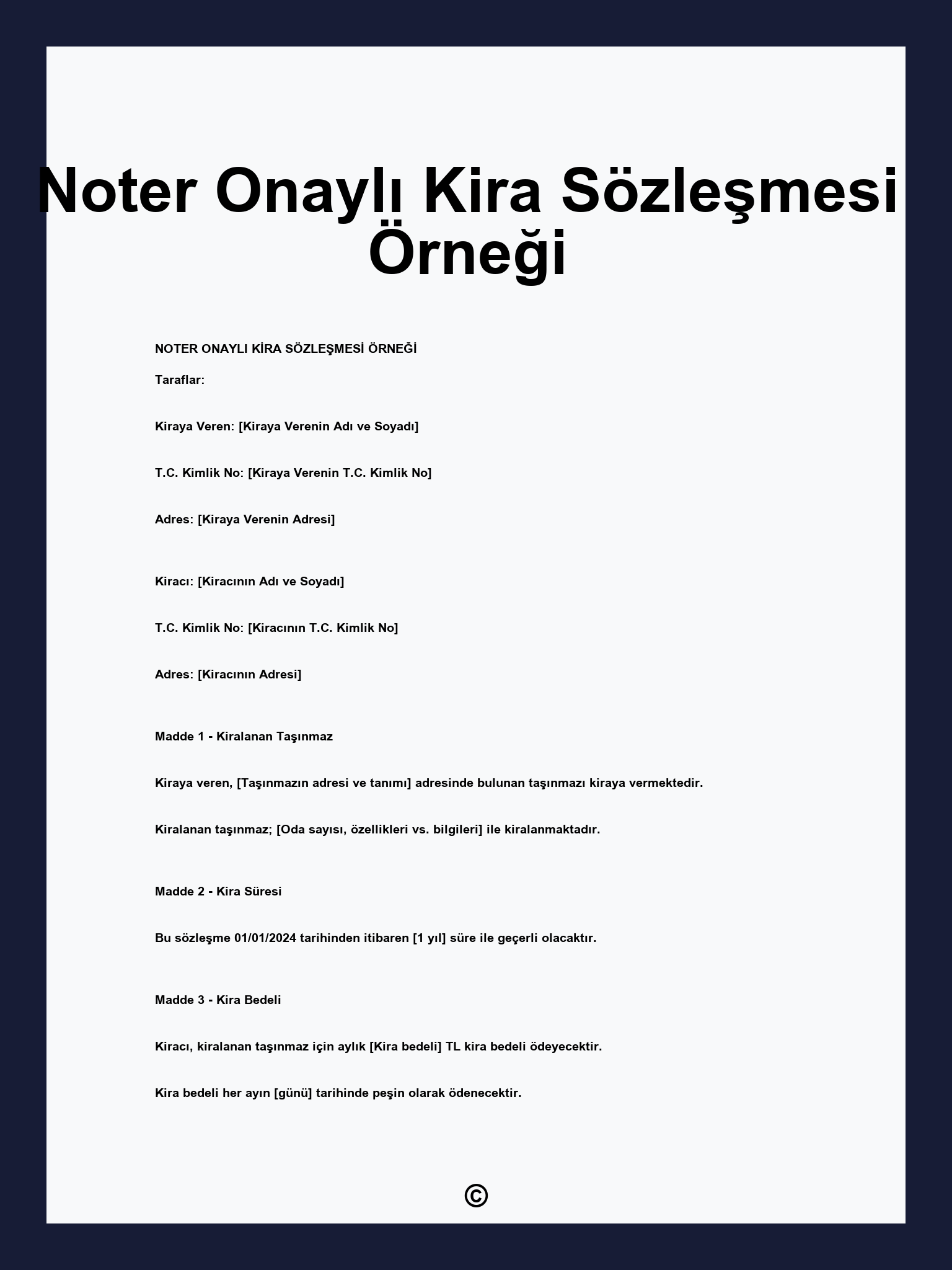 Noter Onaylı Kira Sözleşmesi Örneği