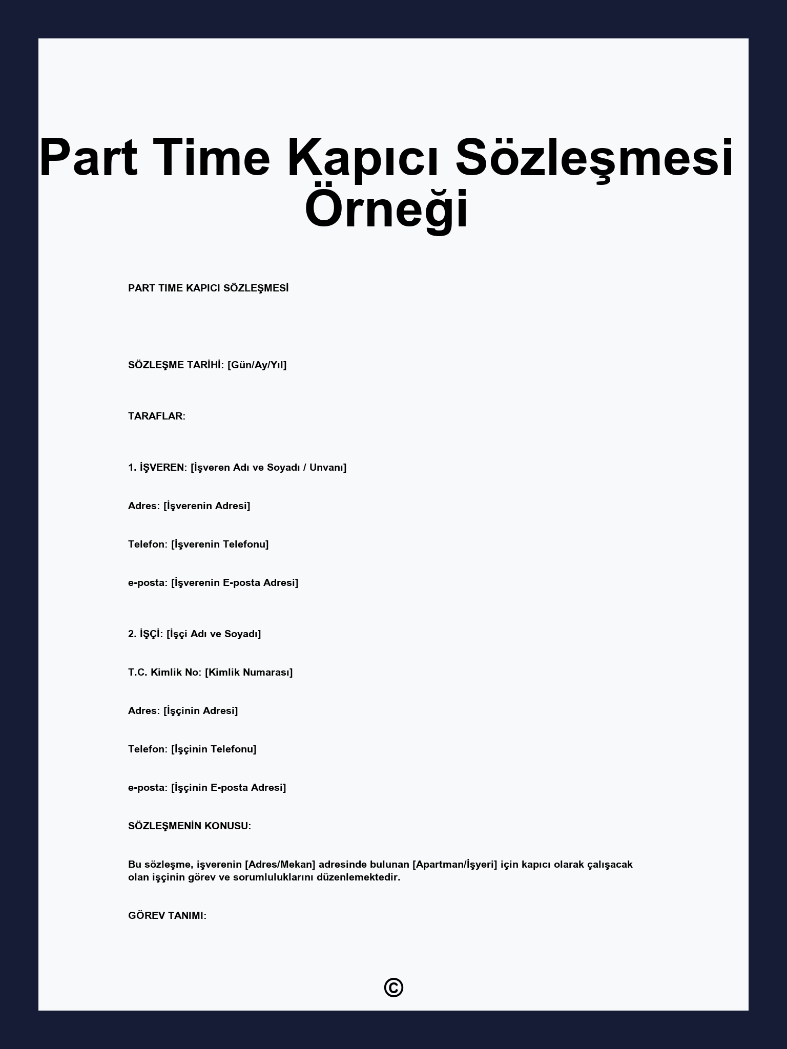 Part Time Kapıcı Sözleşmesi Örneği