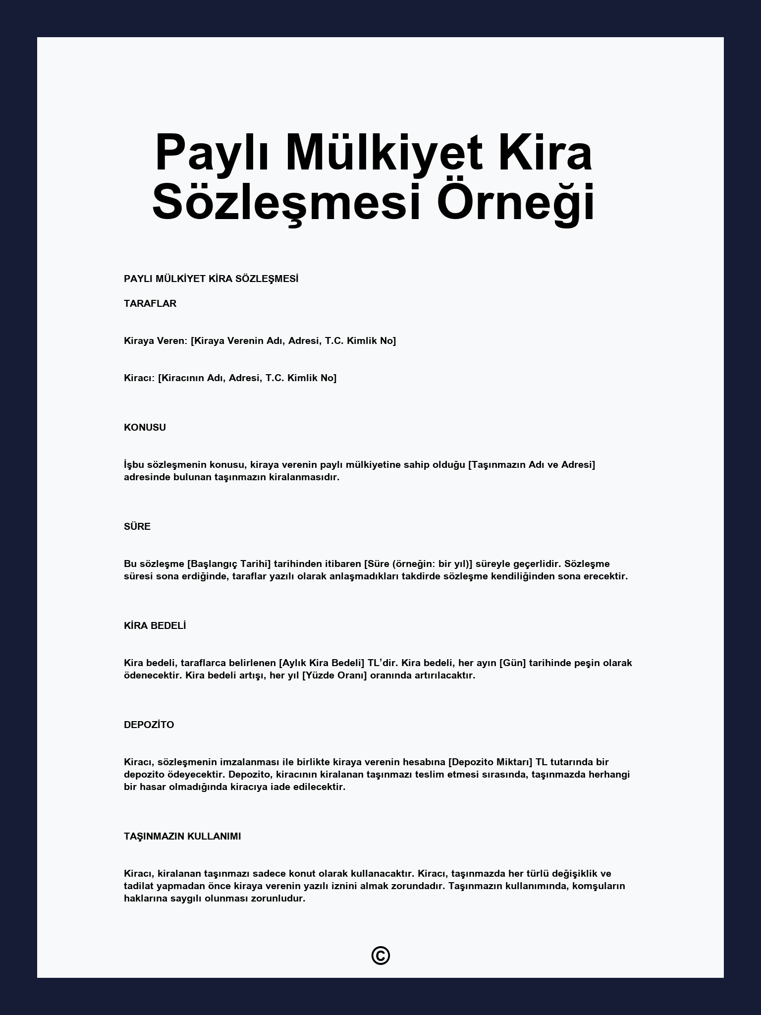 Paylı Mülkiyet Kira Sözleşmesi Örneği