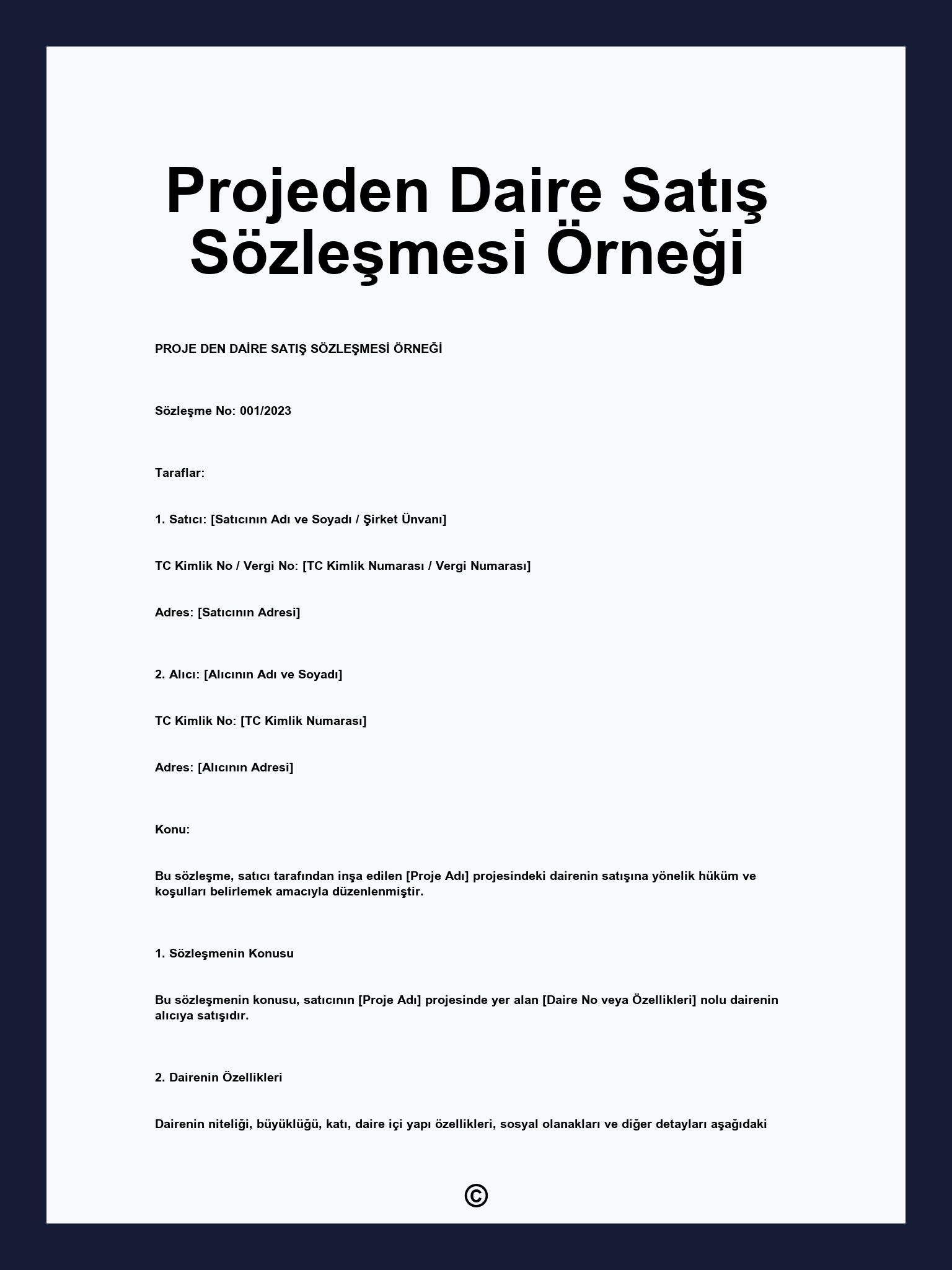 Projeden Daire Satış Sözleşmesi Örneği
