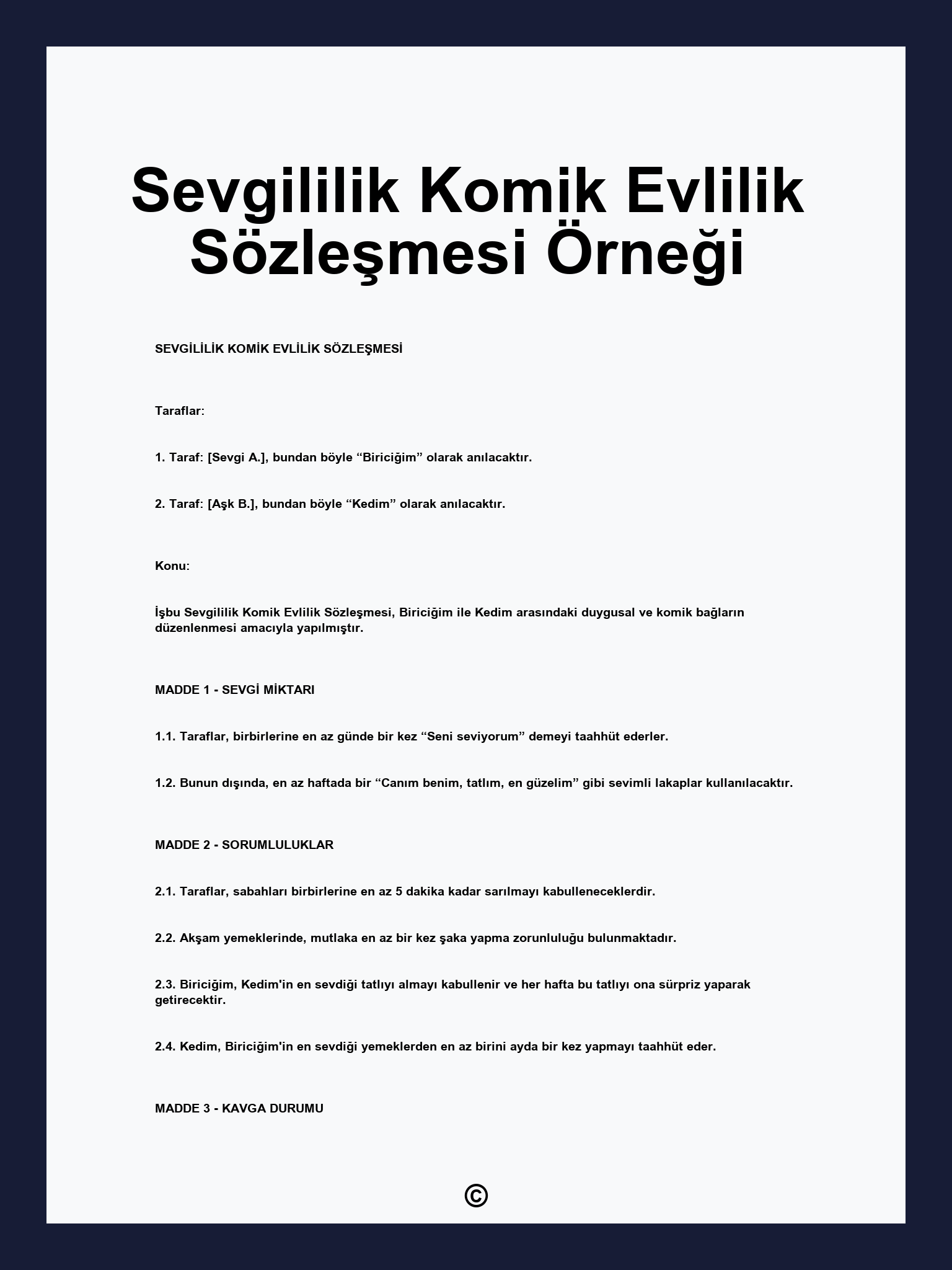 Sevgililik Komik Evlilik Sözleşmesi Örneği