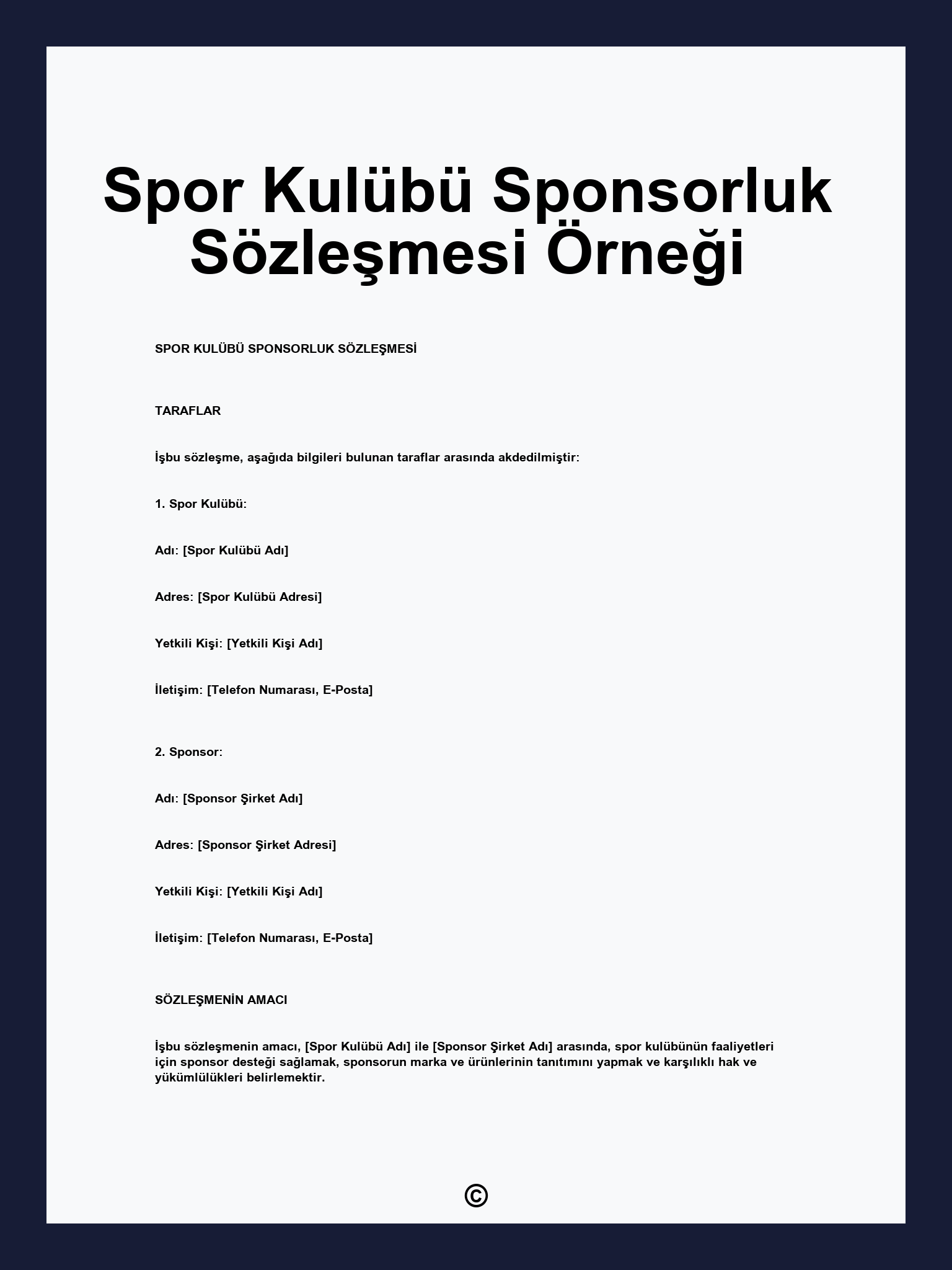 Spor Kulübü Sponsorluk Sözleşmesi Örneği