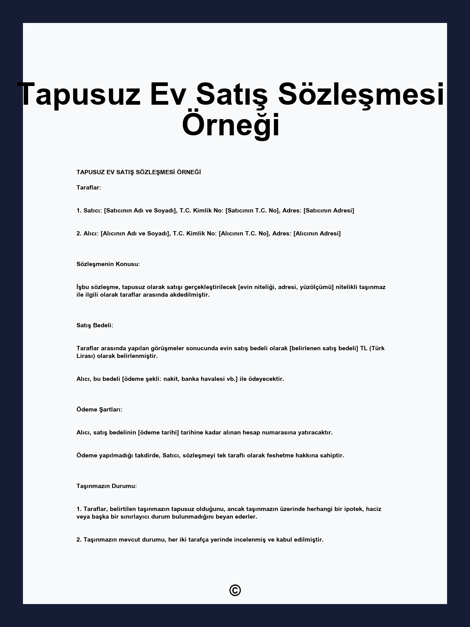 Tapusuz Ev Satış Sözleşmesi Örneği