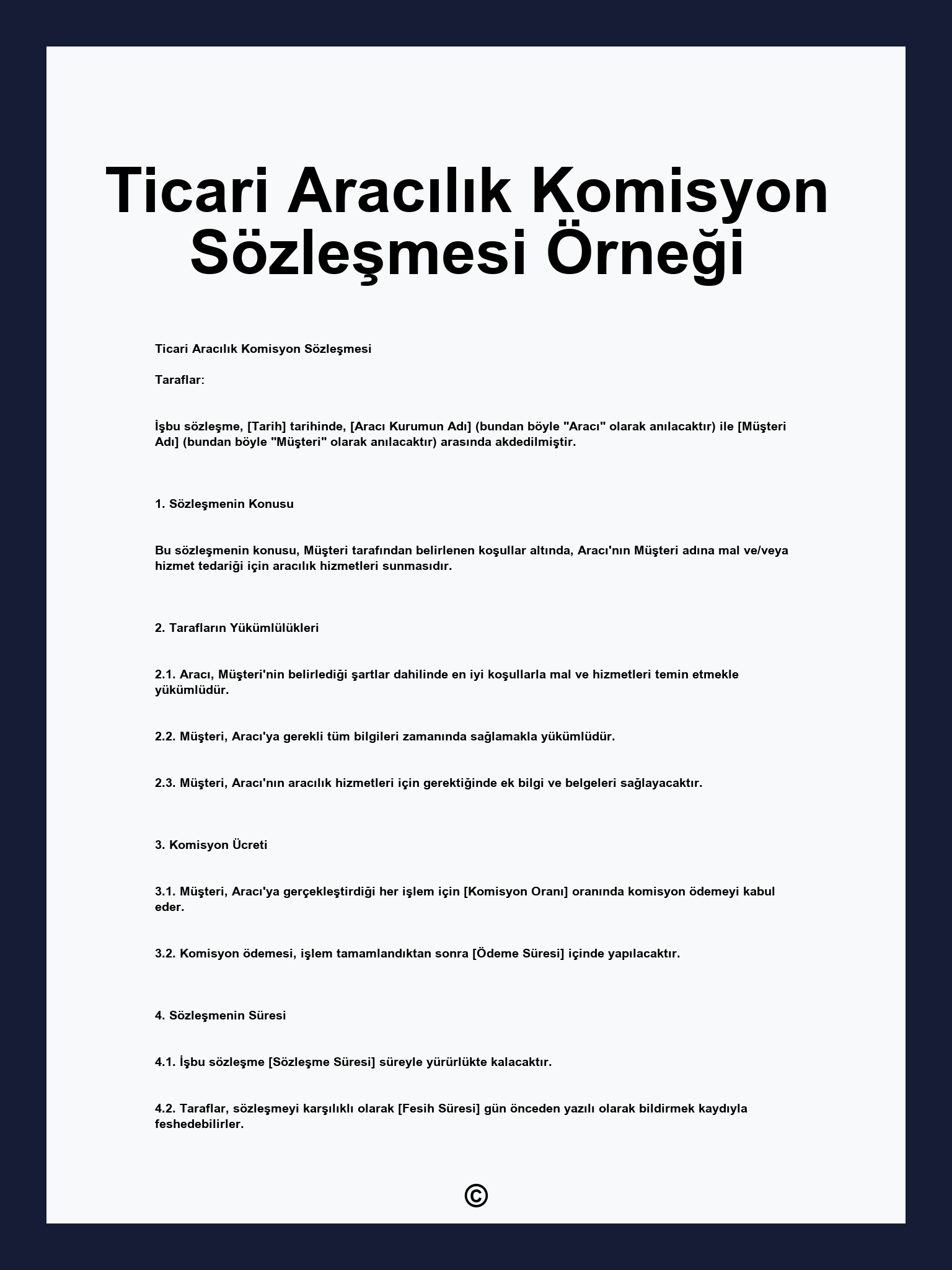 Ticari Aracılık Komisyon Sözleşmesi Örneği