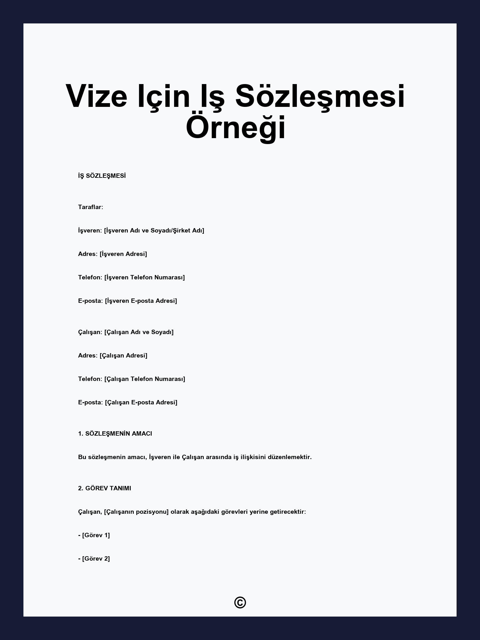 Vize Için Iş Sözleşmesi Örneği