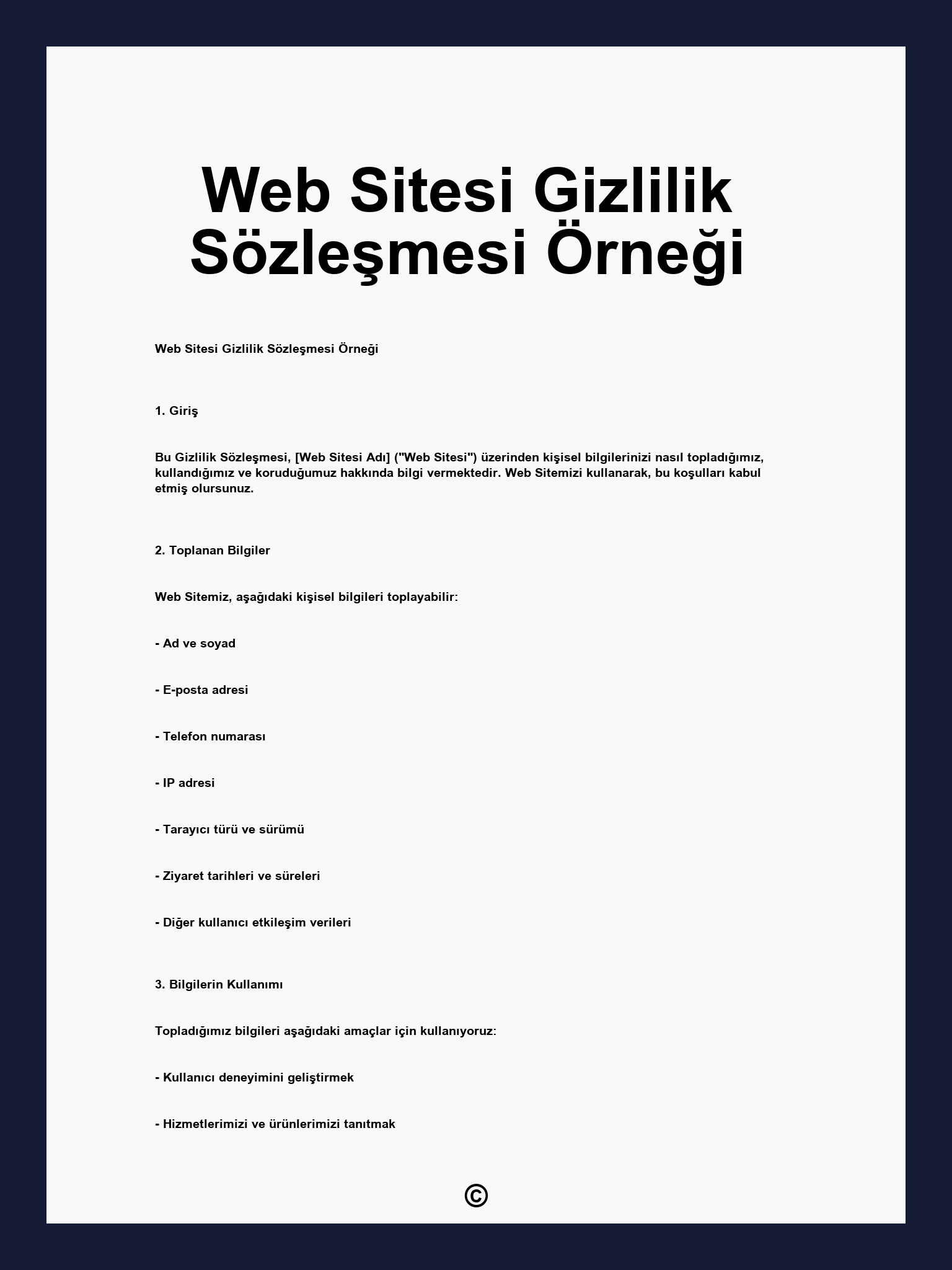 Web Sitesi Gizlilik Sözleşmesi Örneği