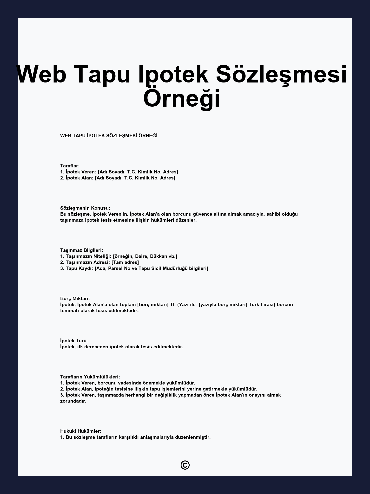 Web Tapu Ipotek Sözleşmesi Örneği